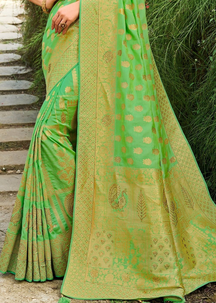 Fern Green Zari Woven Banarasi Silk Saree