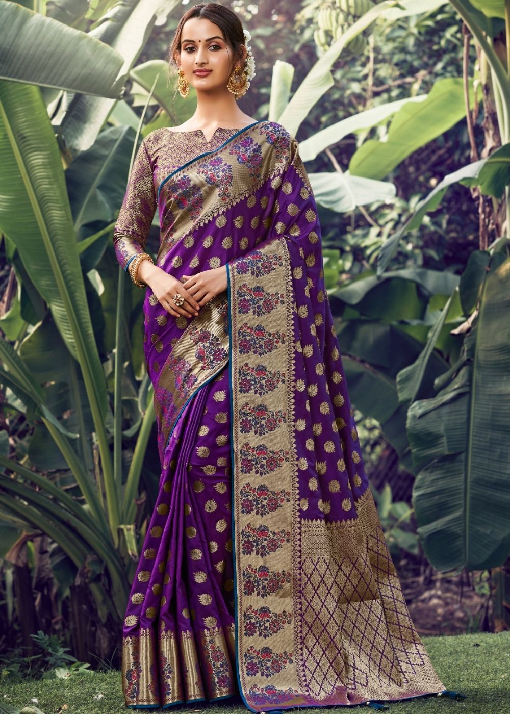Irish Purple Zari Woven Banarasi Silk Saree