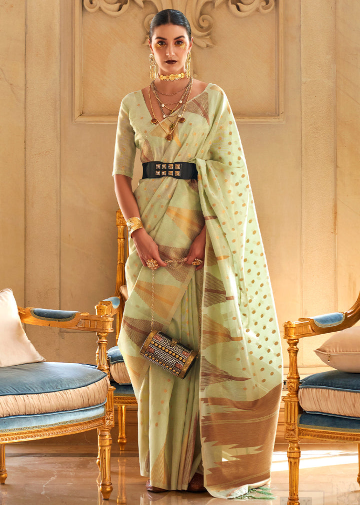 Light Green Zari Handloom Woven Tissue Silk Saree