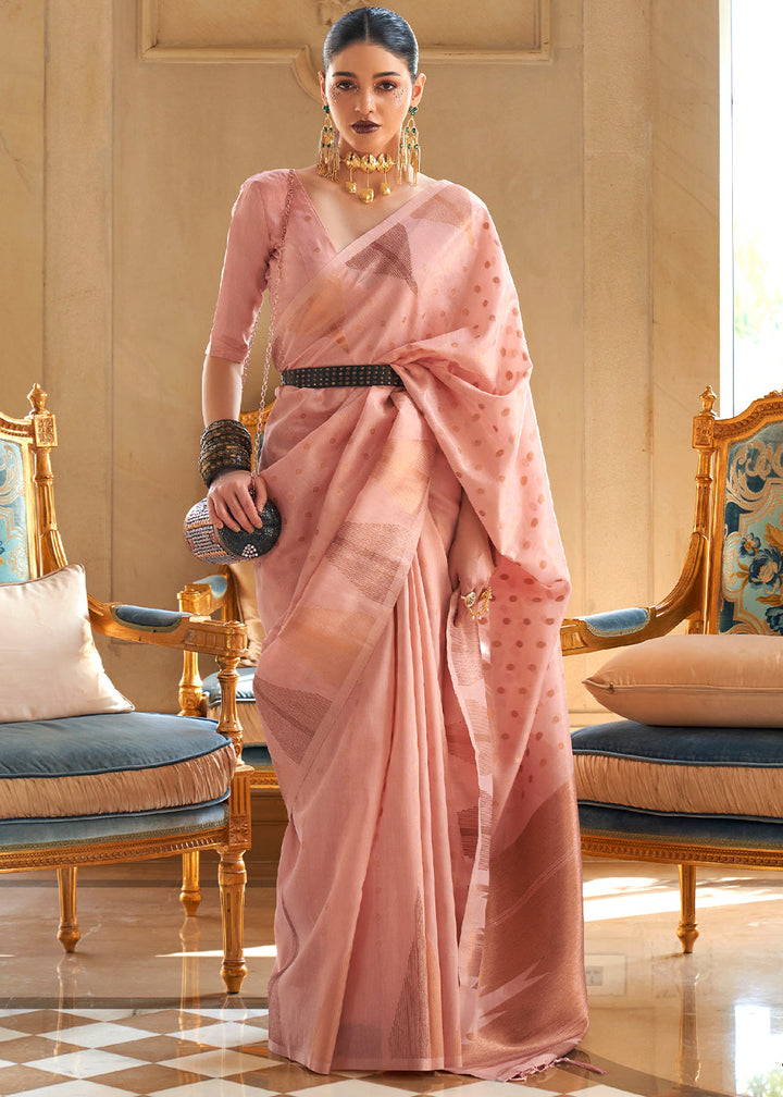 Lavender Pink Zari Handloom Woven Tissue Silk Saree