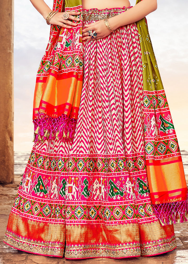 Shades Of Pink Patola Printed Banarasi Silk Lehenga Choli with Embroidery Work