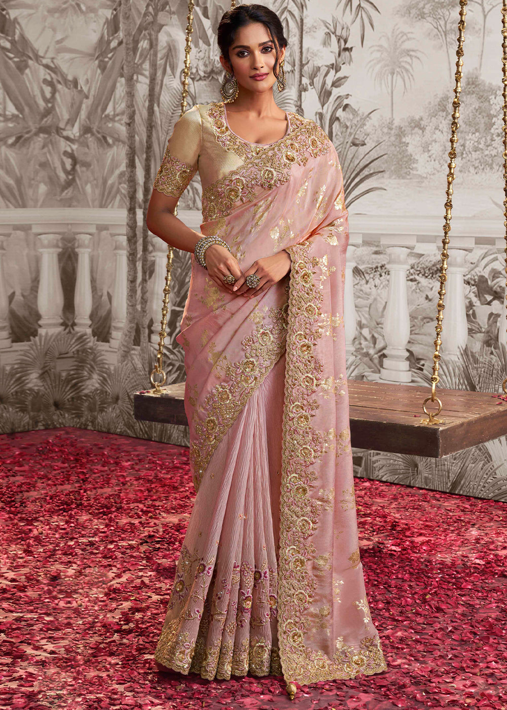 Cool Pink Designer Heavy Embroidered Silk Saree