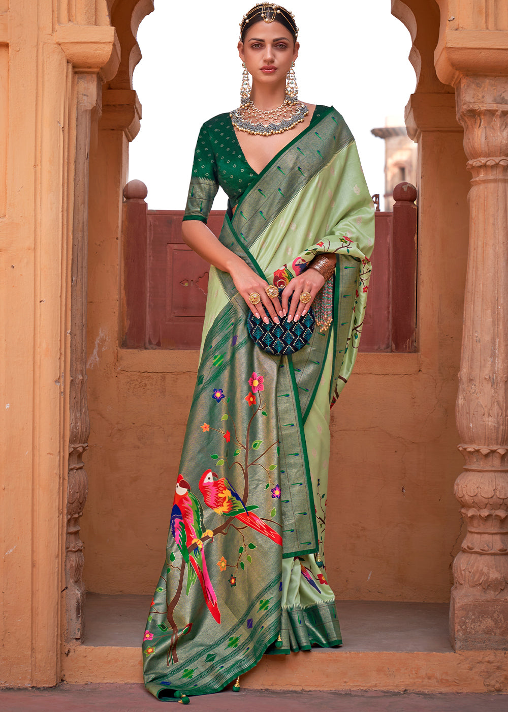 Shades Of Green Paithani Silk Saree