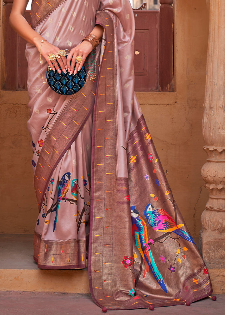 Pink & Brown Paithani Silk Saree