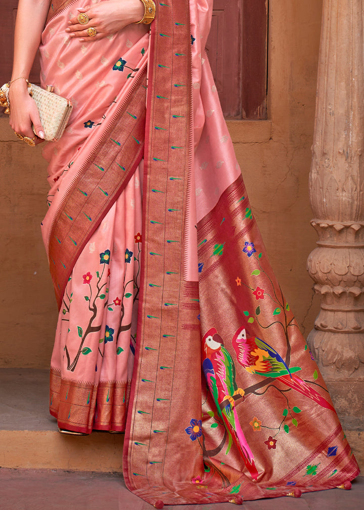Brown & Pink Paithani Silk Saree