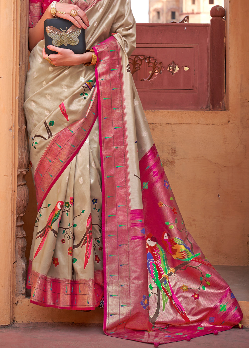 Brown & Pink Paithani Silk Saree