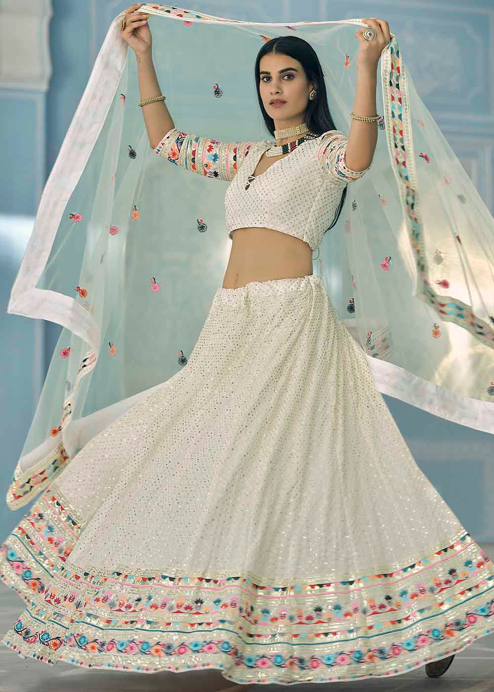 Daisy White Georgette Lehenga Choli with Thread & Sequence work