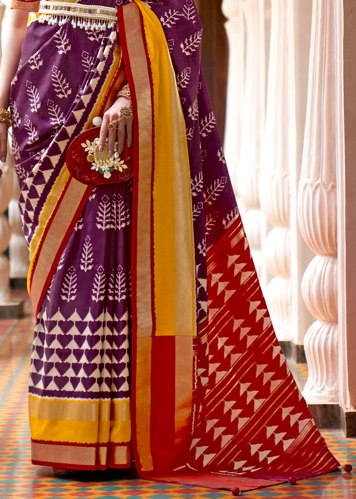 Purple & Red Printed Patola Silk Saree: Top Pick