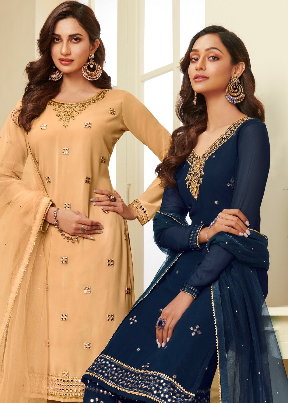 Mustard Yellow Georgette Sharara Suit with Gota work & Embroidery