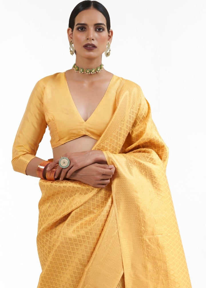 Canary Yellow Kanjivaram Soft Woven Silk Saree