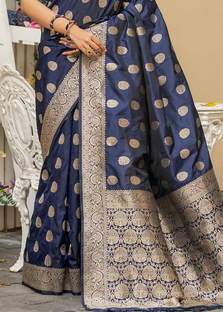 Aegean Blue Soft Banarasi Silk Saree with overall Butti