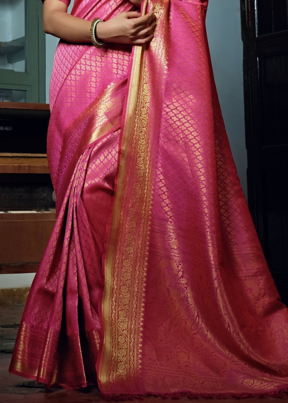 Shocking Pink Woven Kanjivaram Silk Saree