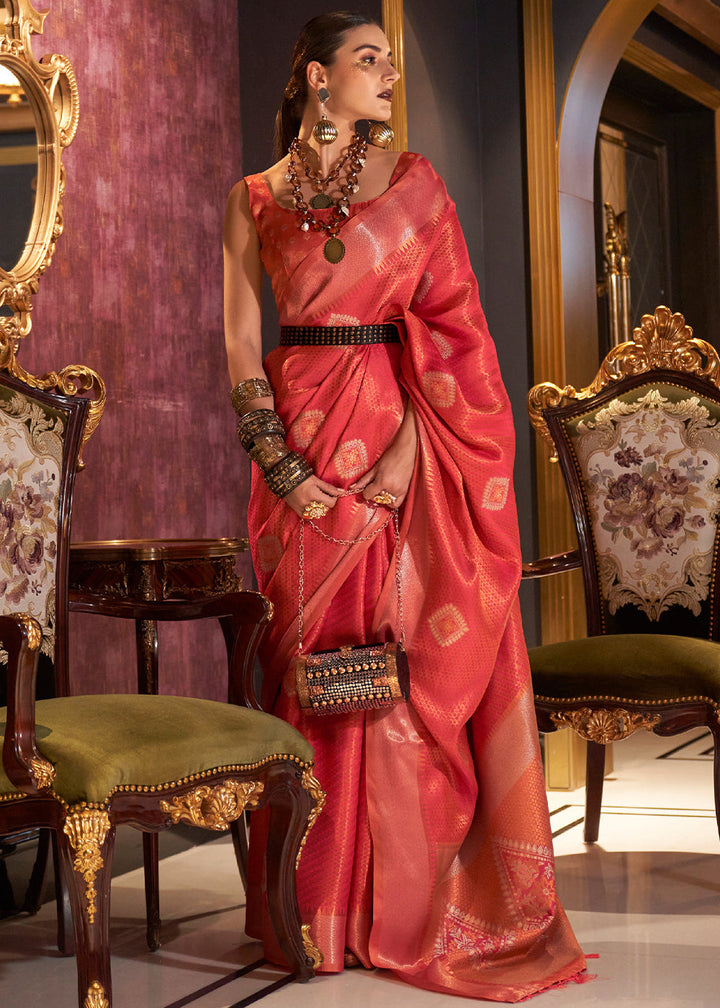 Persian Red Zari Handloom Woven Designer Silk Saree