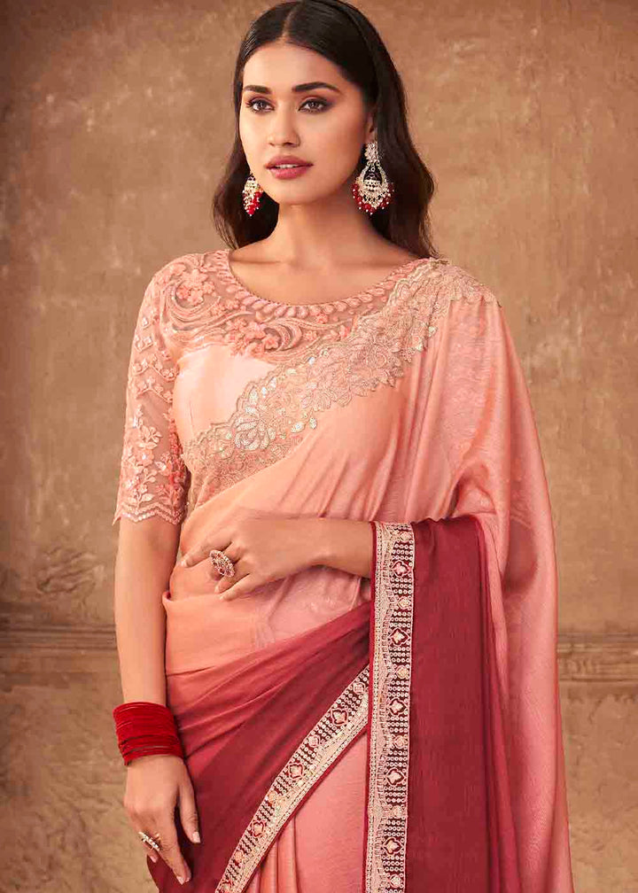 Shades Of Pink Designer Embroidered Satin Silk Saree with Sequence work
