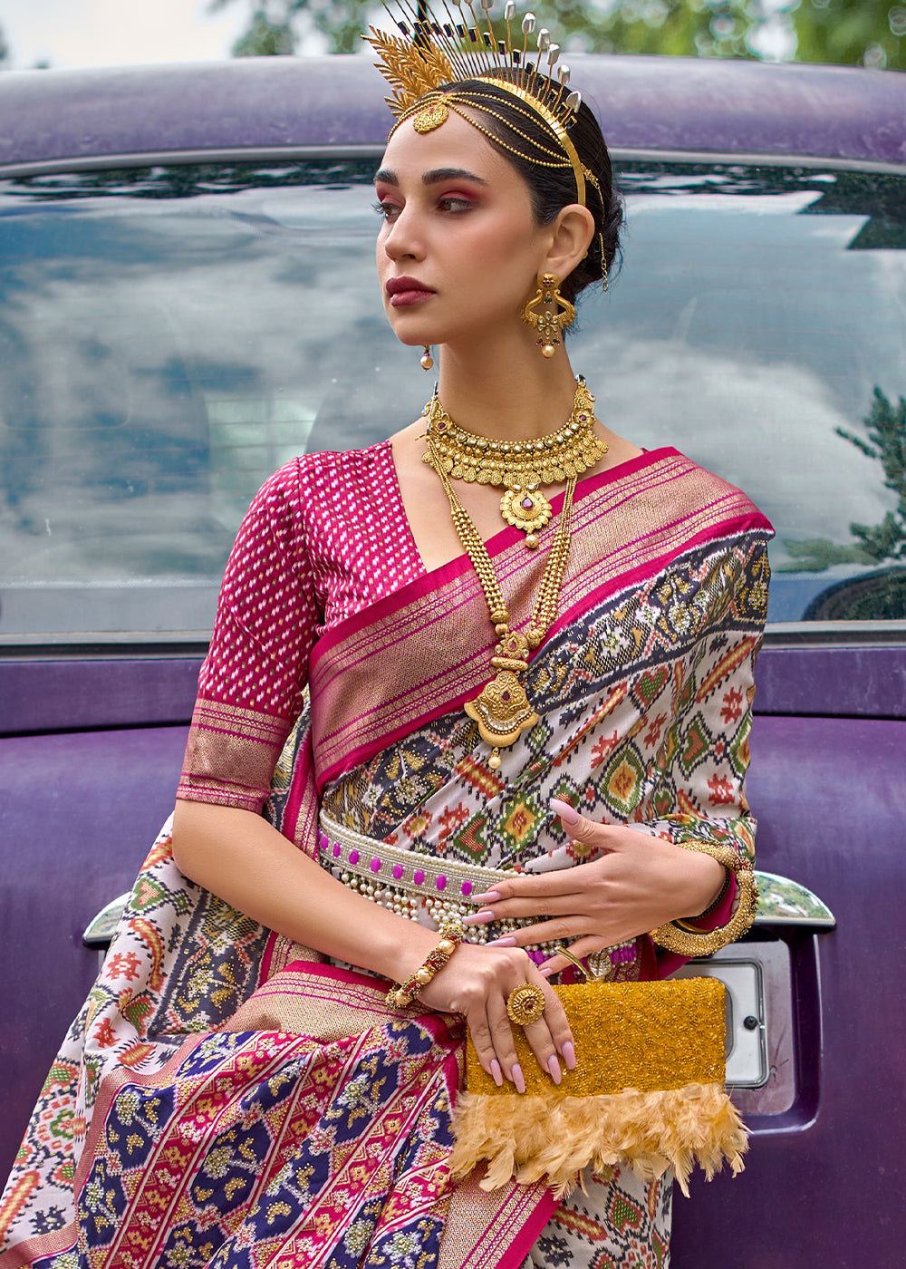 Multicolored Patola Printed Viscose Silk Saree: Top Pick