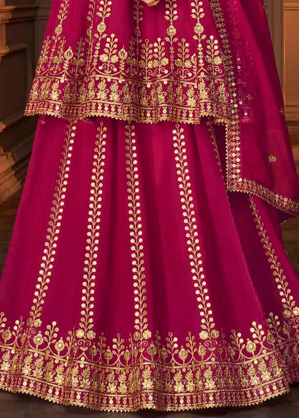 Magenta Pink Georgette Embroidered Lehenga Suit