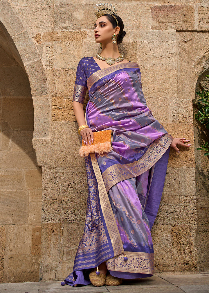 Shades Of Purple Viscose Silk Saree with Aqua Finish work