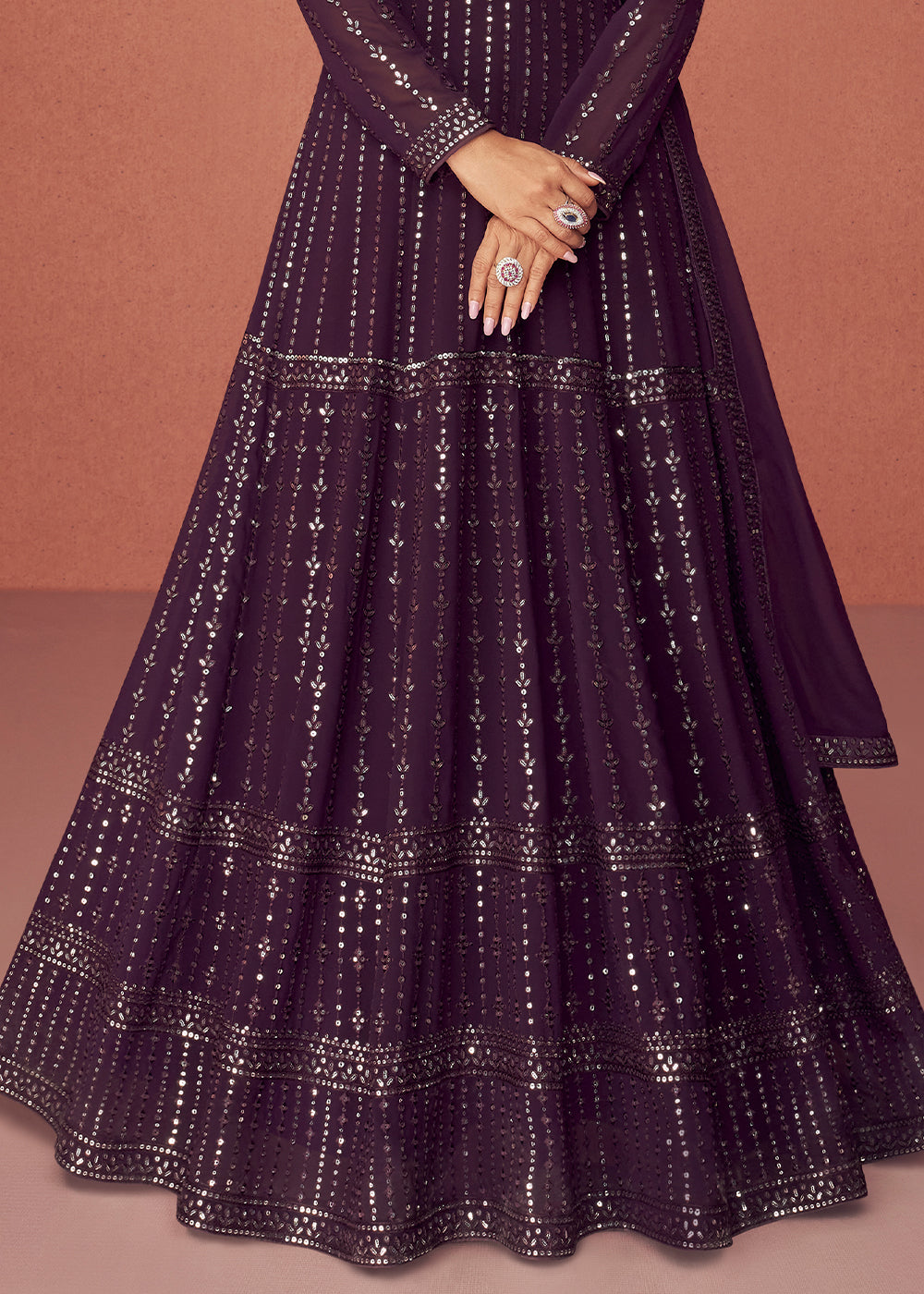 Raisin Purple Georgette Embroidered Anarkali Suit