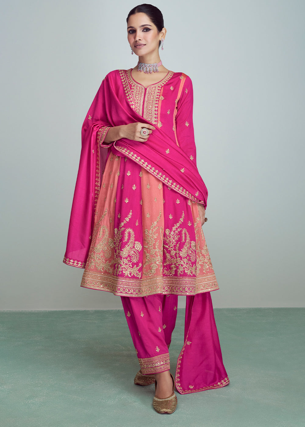 Shades Of Pink Embroidered Silk Salwar Suit