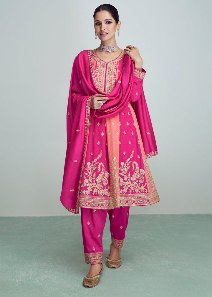 Shades Of Pink Embroidered Silk Salwar Suit