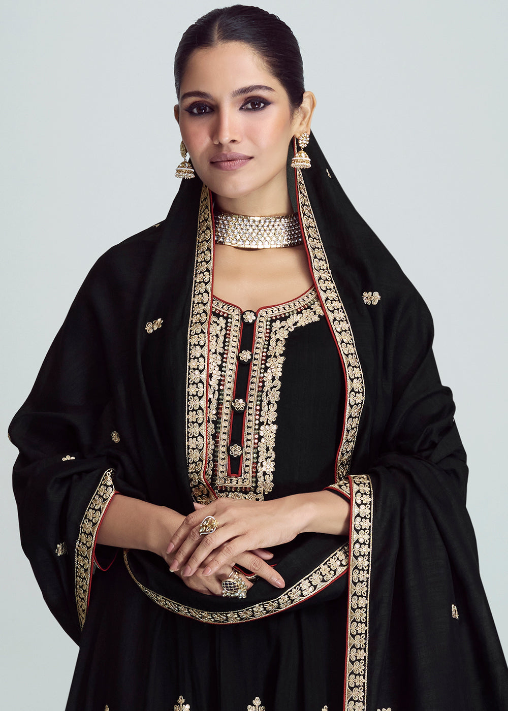 Midnight Black Embroidered Silk Salwar Suit