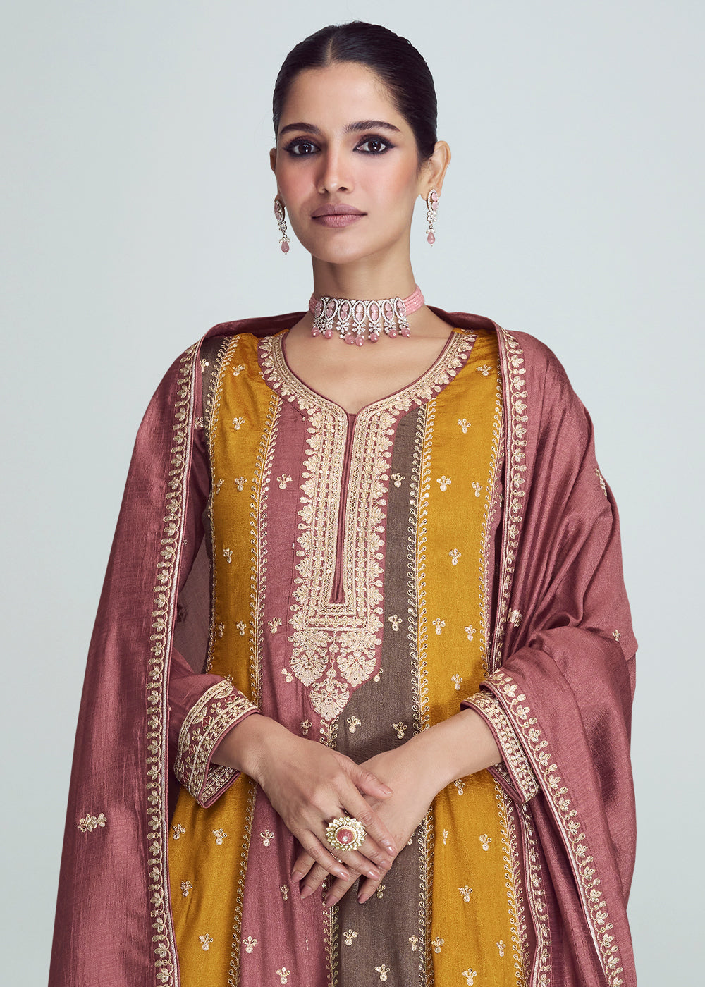 Multicolored Embroidered Silk Salwar Suit