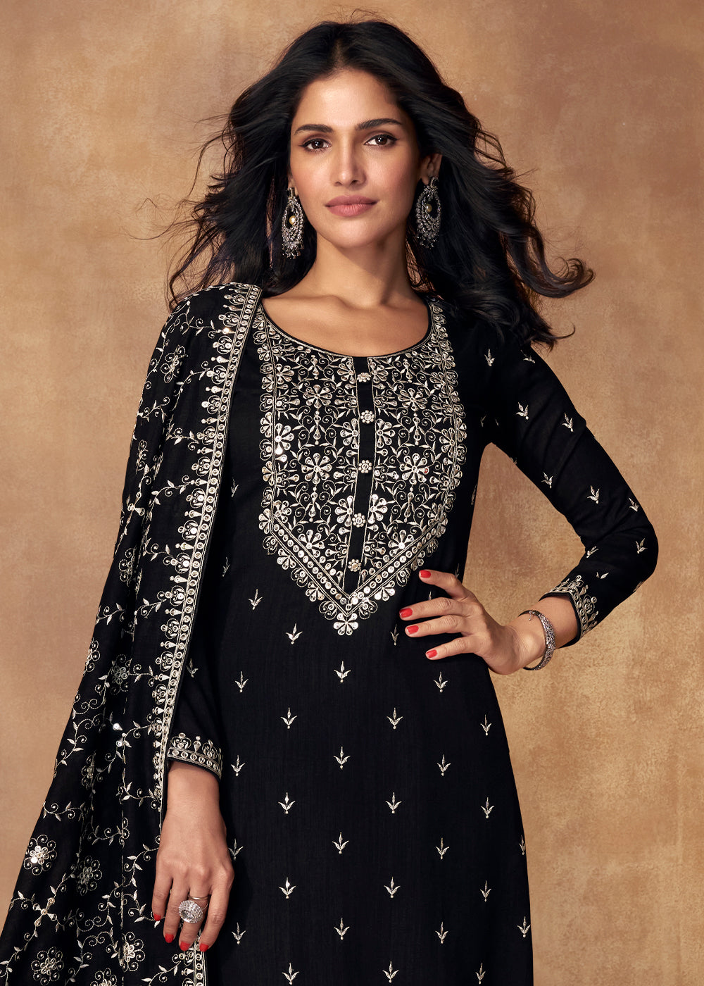 Raven Black Silk Salwar Suit with Embroidery work