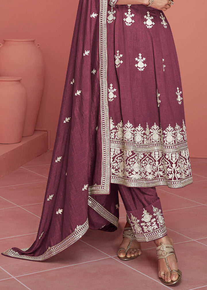 Old Mauve Purple Embroidered Silk Salwar Suit