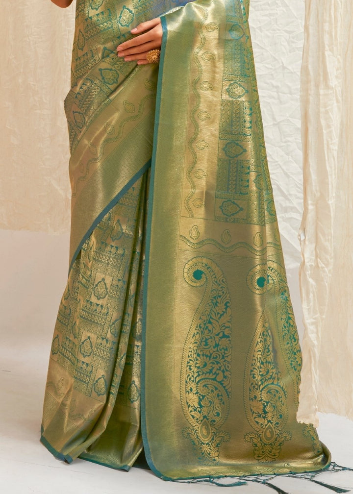 Pine Green & Golden Blend Kanjivaram Silk Saree