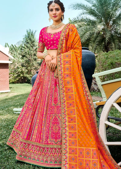 Pink & Orange Banarasi Silk Lehenga Choli