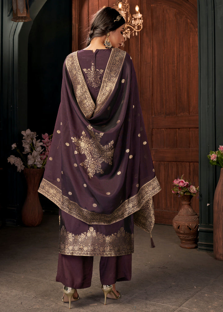 Eggplant Purple Designer Viscose Salwar Suit having Zari work