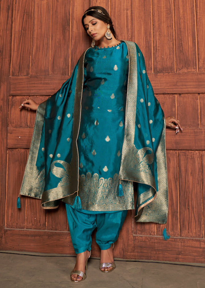 Cerulean Blue Designer Viscose Salwar Suit having Zari work