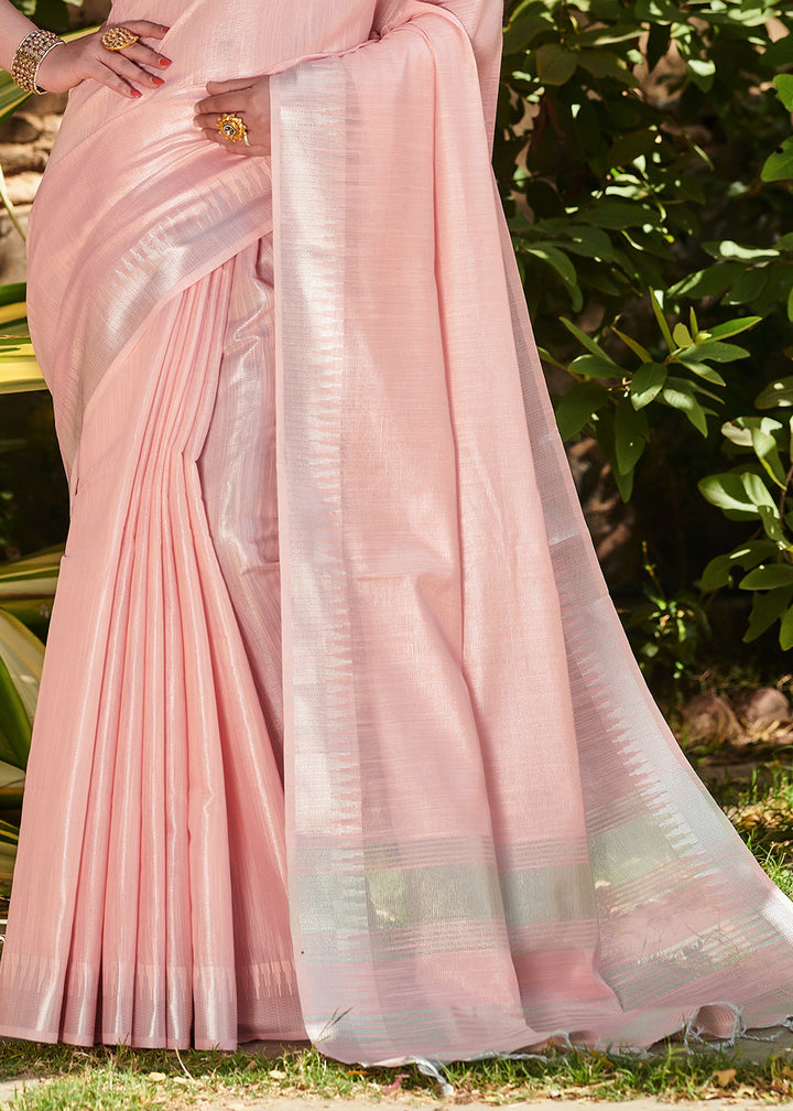 Mauvelous Pink Zari Woven Tissue Linen Saree