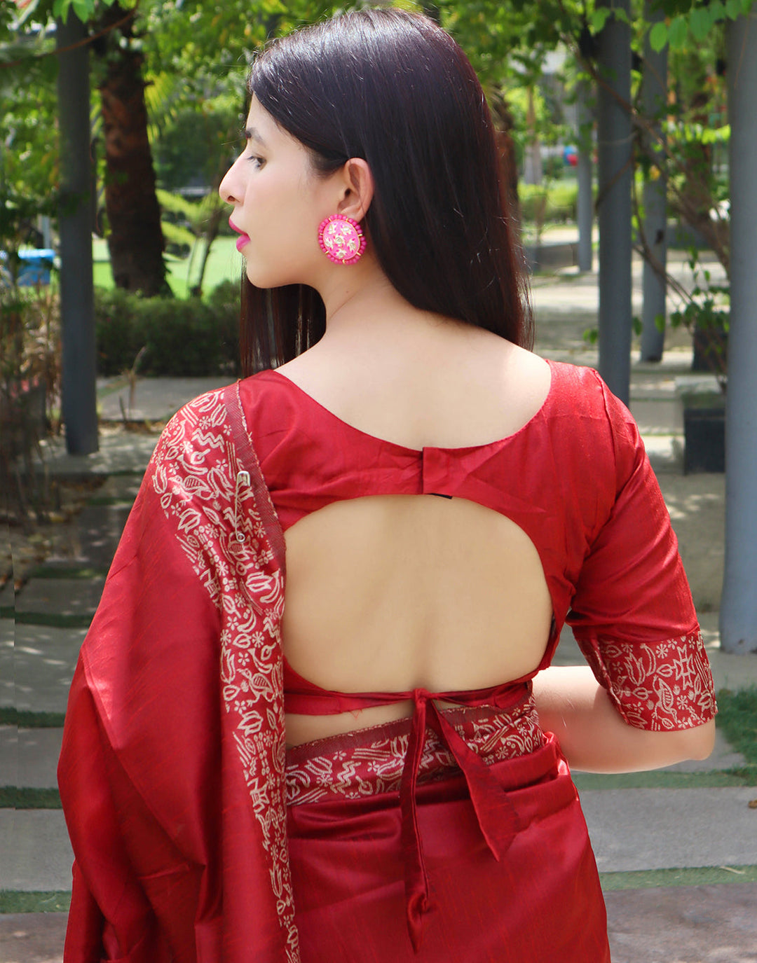 Venetian Red Handloom Raw Silk Saree