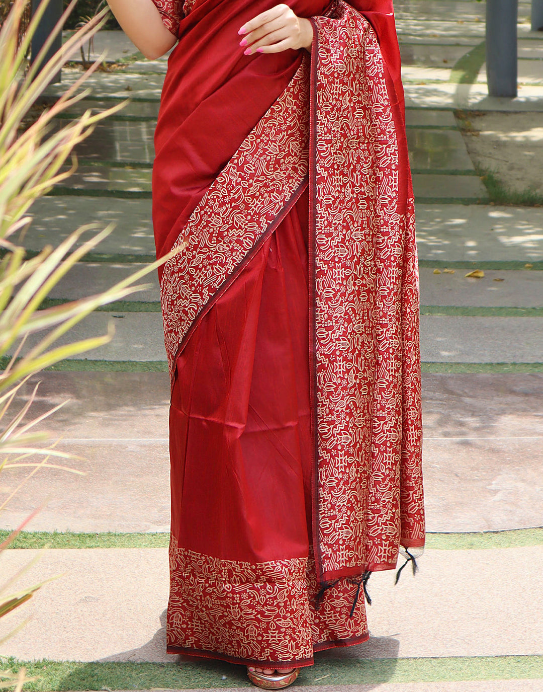 Venetian Red Handloom Raw Silk Saree
