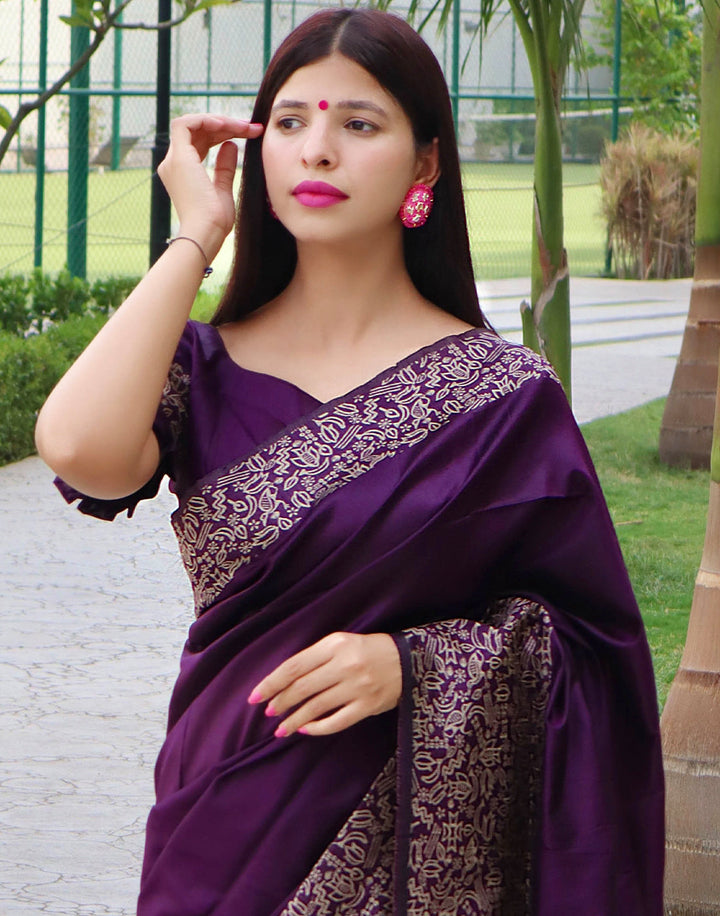 Mardi Gras Purple Handloom Raw Silk Saree