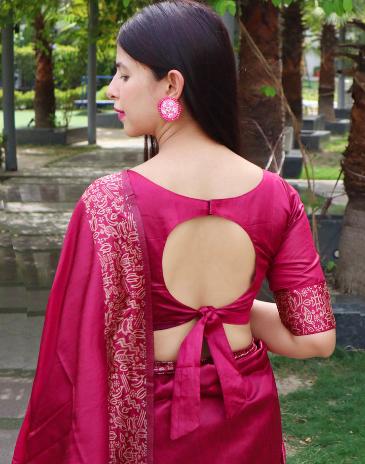 Hot Pink Handloom Raw Silk Saree