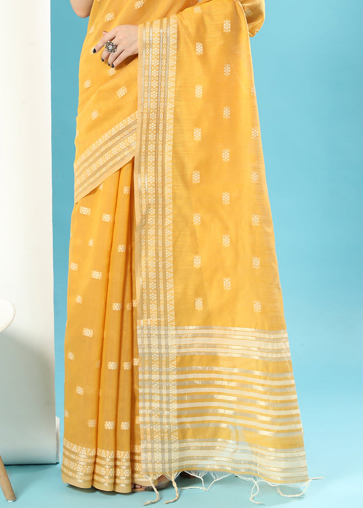 Honey Yellow Chikankari Weaving Cotton Saree