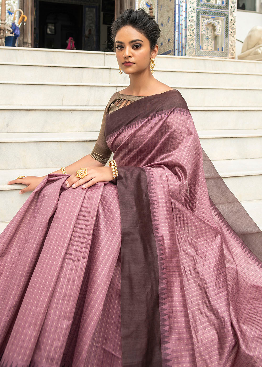 Mauve Purple Designer Woven South Silk Saree