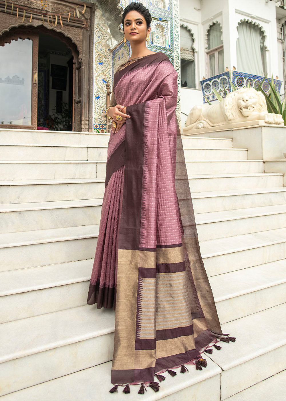 Mauve Purple Designer Woven South Silk Saree
