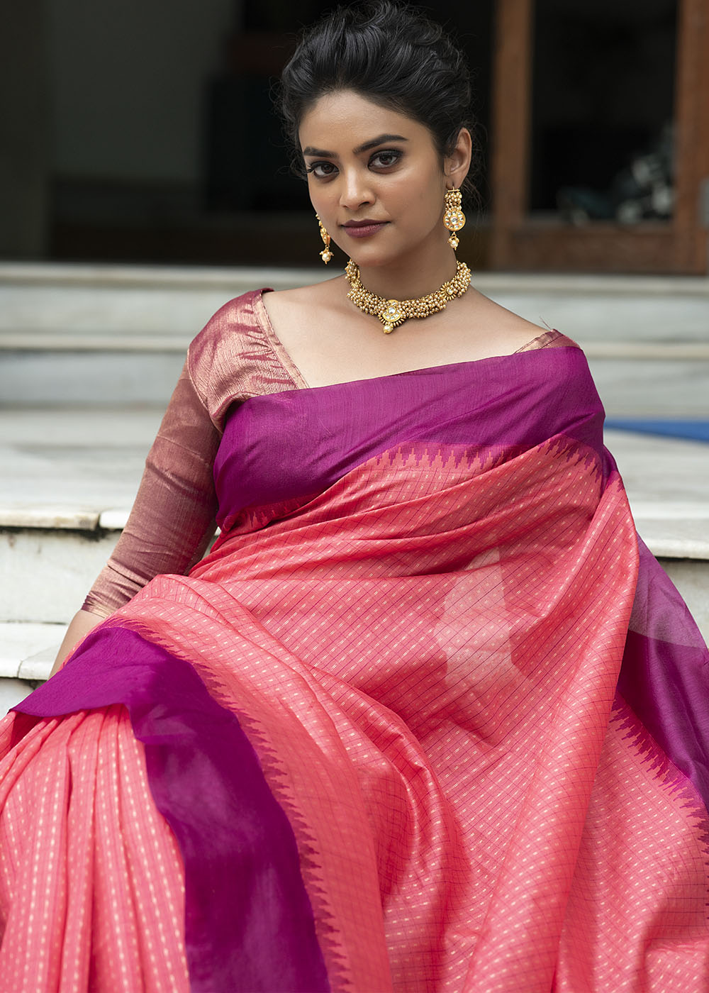 Rouge Pink Designer Woven South Silk Saree