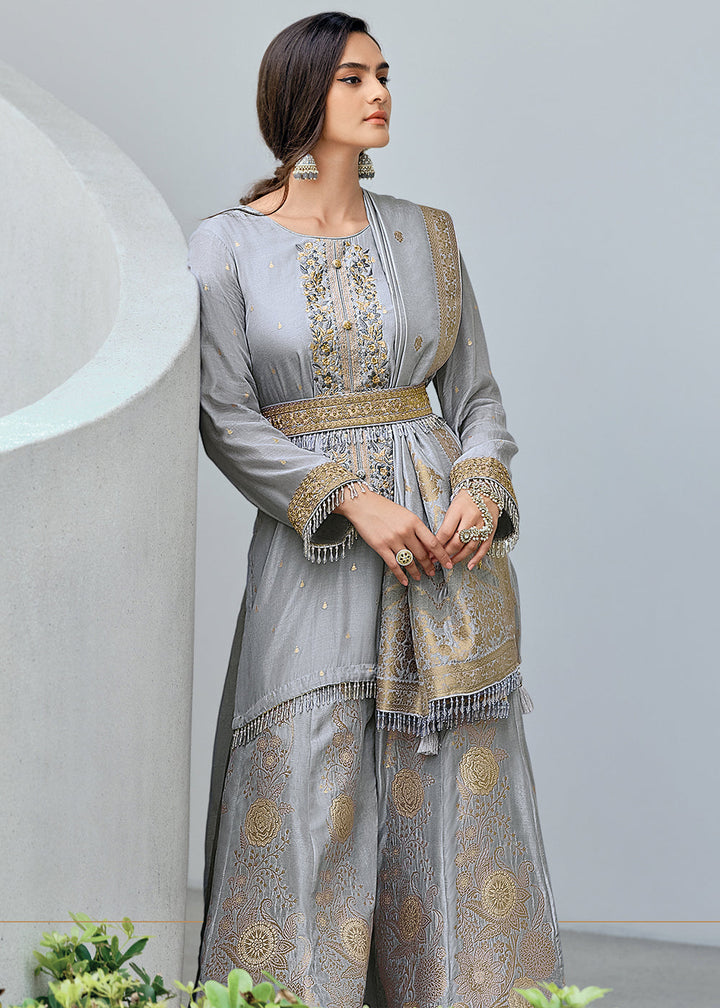 Dolphin Grey Designer Embroidered Viscose Woven Salwar Suit