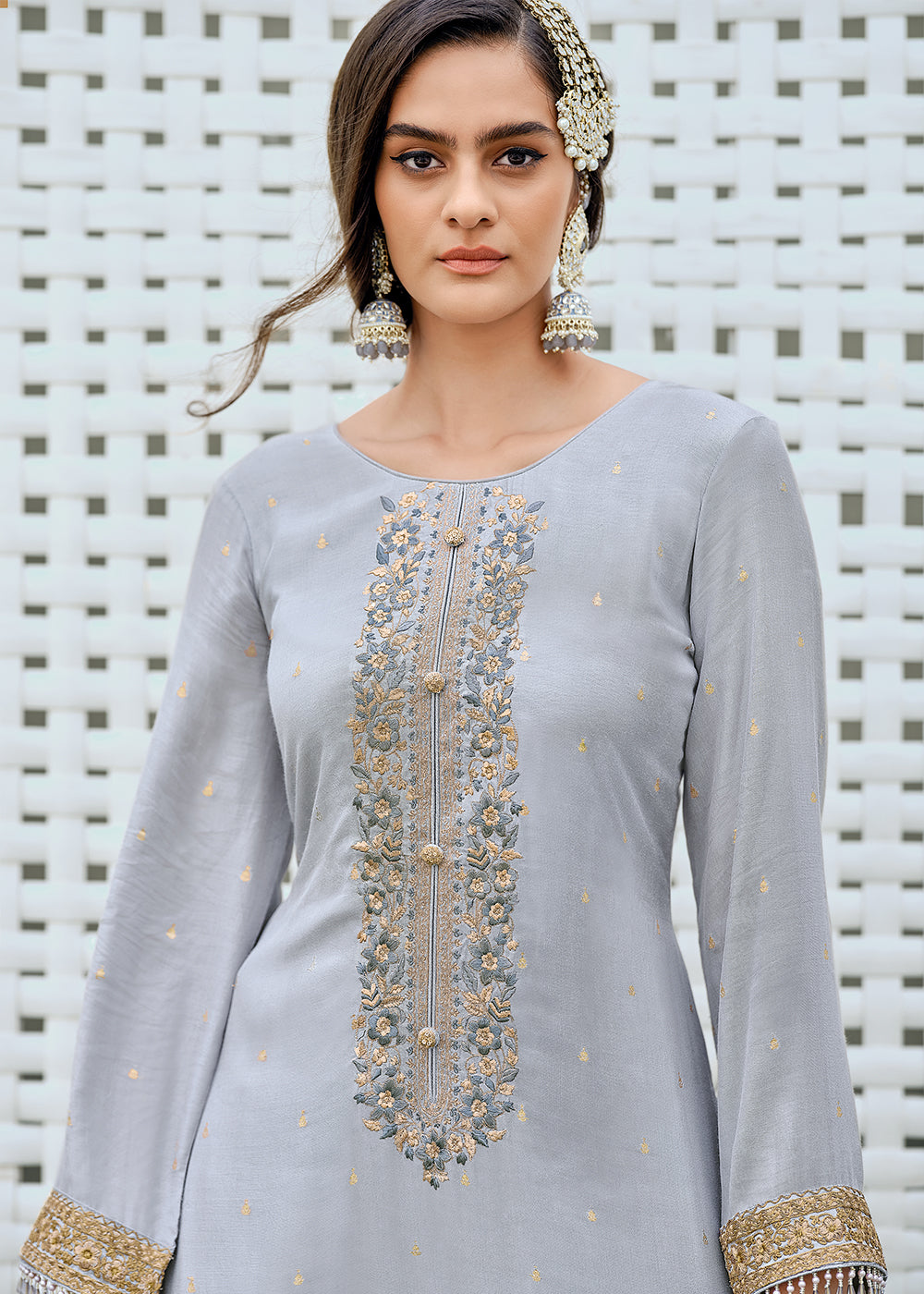 Dolphin Grey Designer Embroidered Viscose Woven Salwar Suit