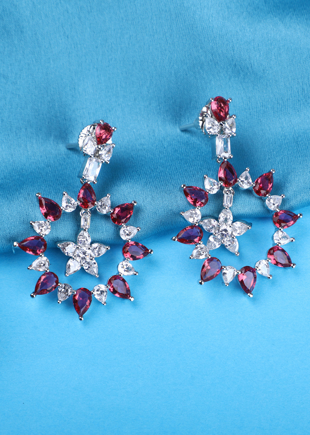 White & Pink Stones & Zircon Work Designer Earrings