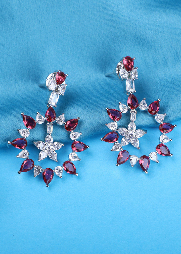White & Pink Stones & Zircon Work Designer Earrings