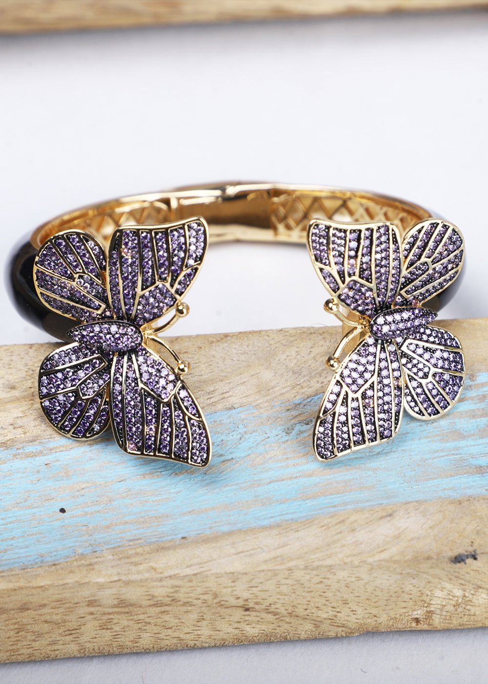 Purple & Golden Stones & Meenakari work Butterfly Bracelet