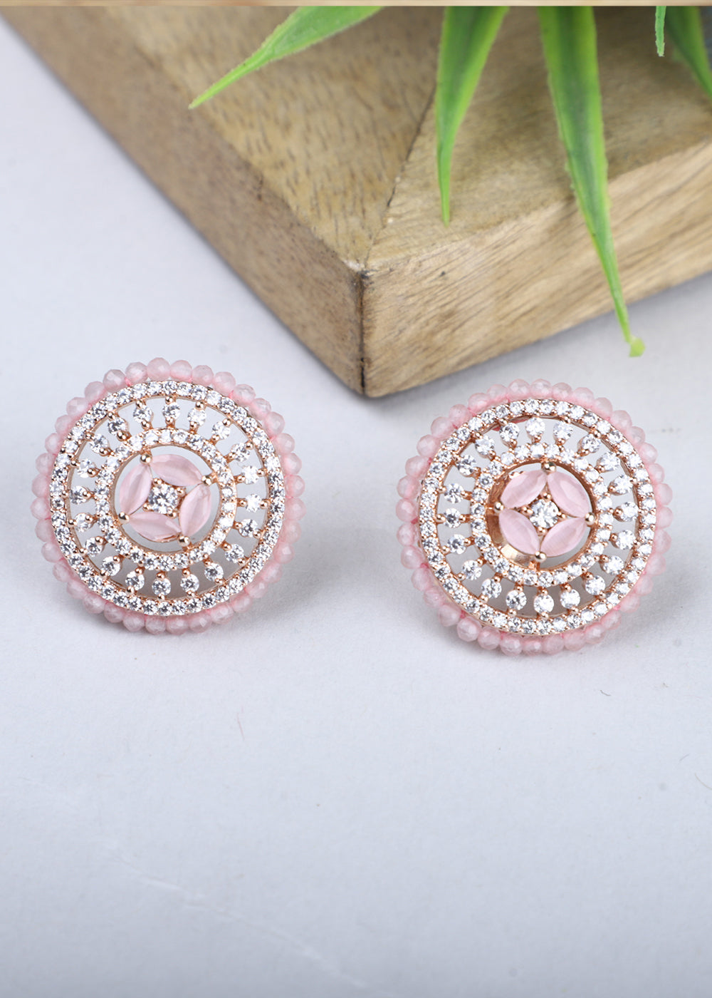 Pink & White Stones & Zircon Work Designer Earrings
