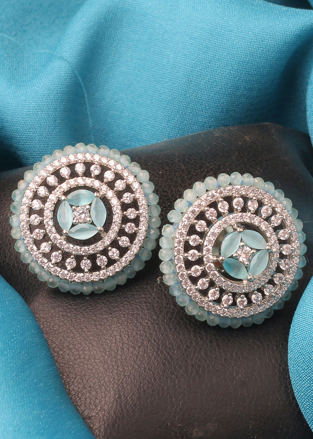Blue & White Stones & Zircon Work Designer Earrings