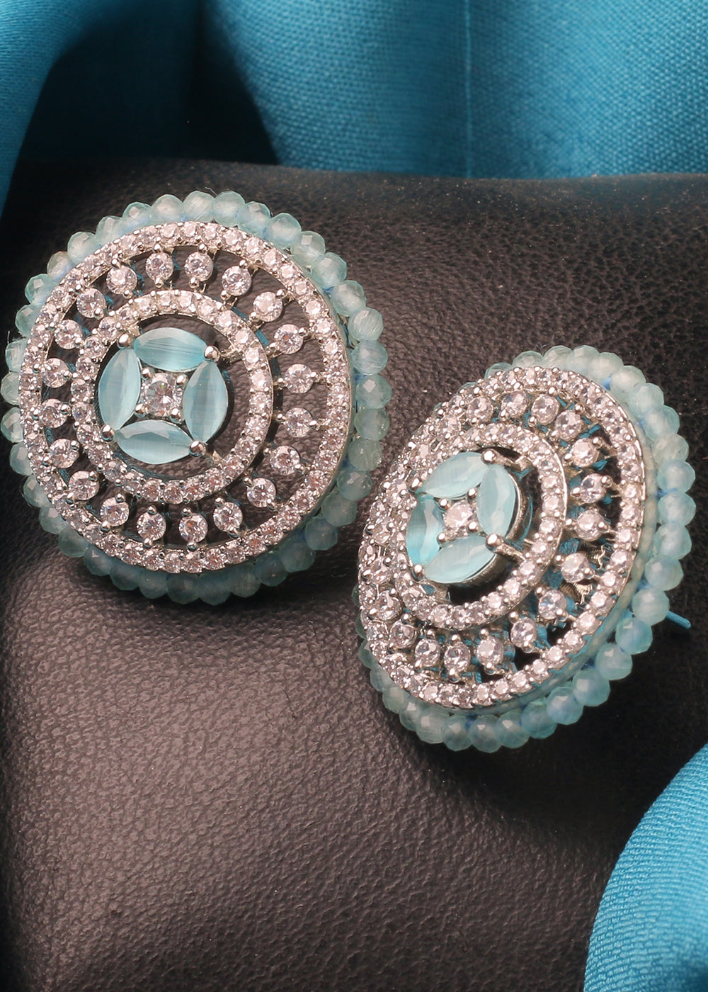 Blue & White Stones & Zircon Work Designer Earrings