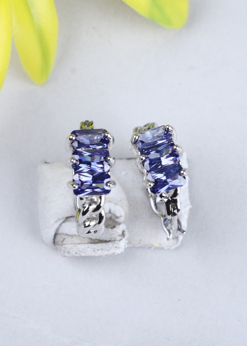 Silver & Blue Precious Stones Earrings